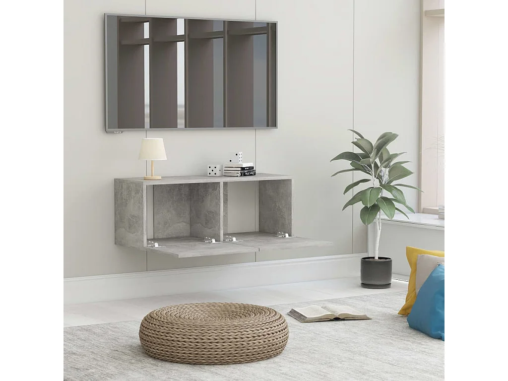 Meuble TV suspendu Gris béton 80x30x30