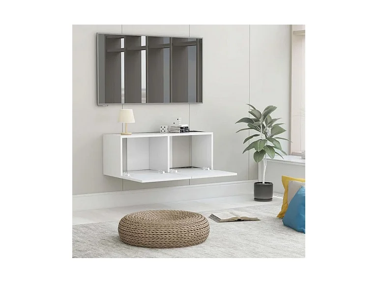 Meuble TV suspendu 2 portes bois blanc Oned 80cm