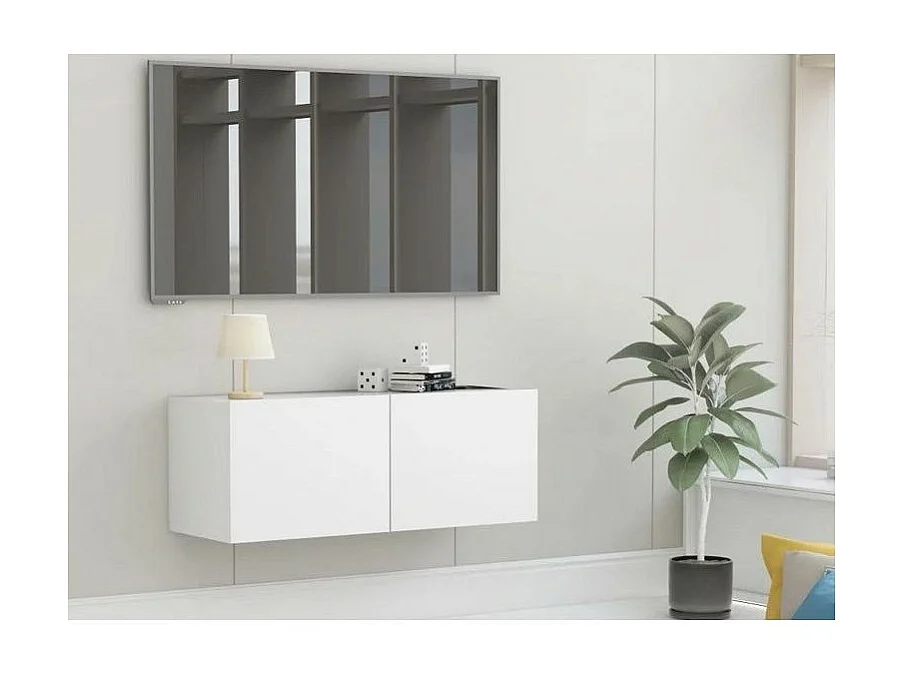 Meuble TV suspendu 2 portes bois blanc Oned 80cm