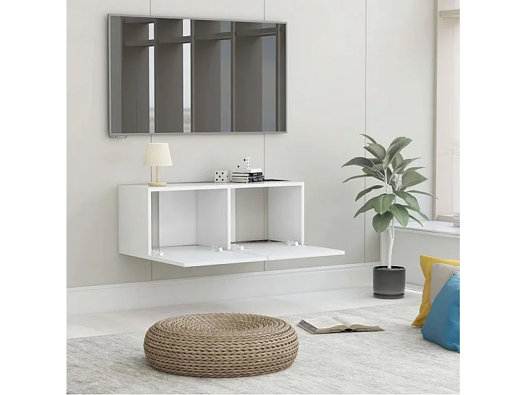 Meuble TV suspendu 2 portes bois blanc Oned 80cm