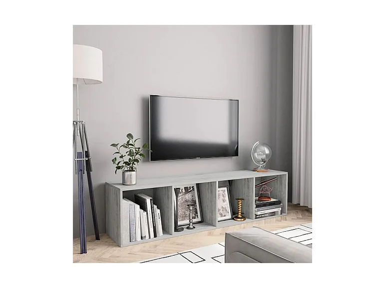 Meuble TV suspendu 4 niches bois gris effet béton Neone 143cm