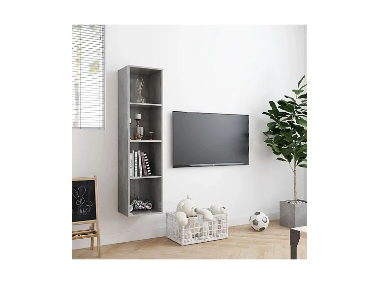 Meuble TV suspendu 4 niches bois gris effet béton Neone 143cm