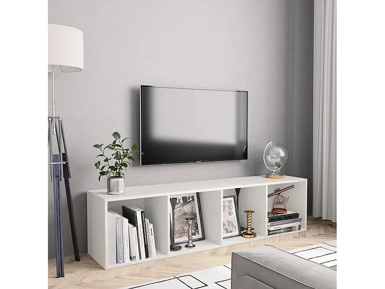 Meuble TV suspendu 4 niches bois blanc Neone 143cm
