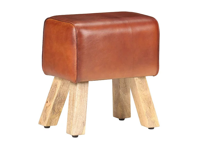 Banc saut de cheval 38cm Marron Cuir véritable et manguier