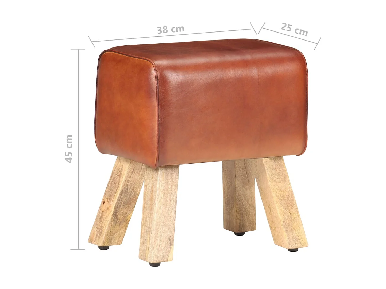 Banc saut de cheval 38cm Marron Cuir véritable et manguier