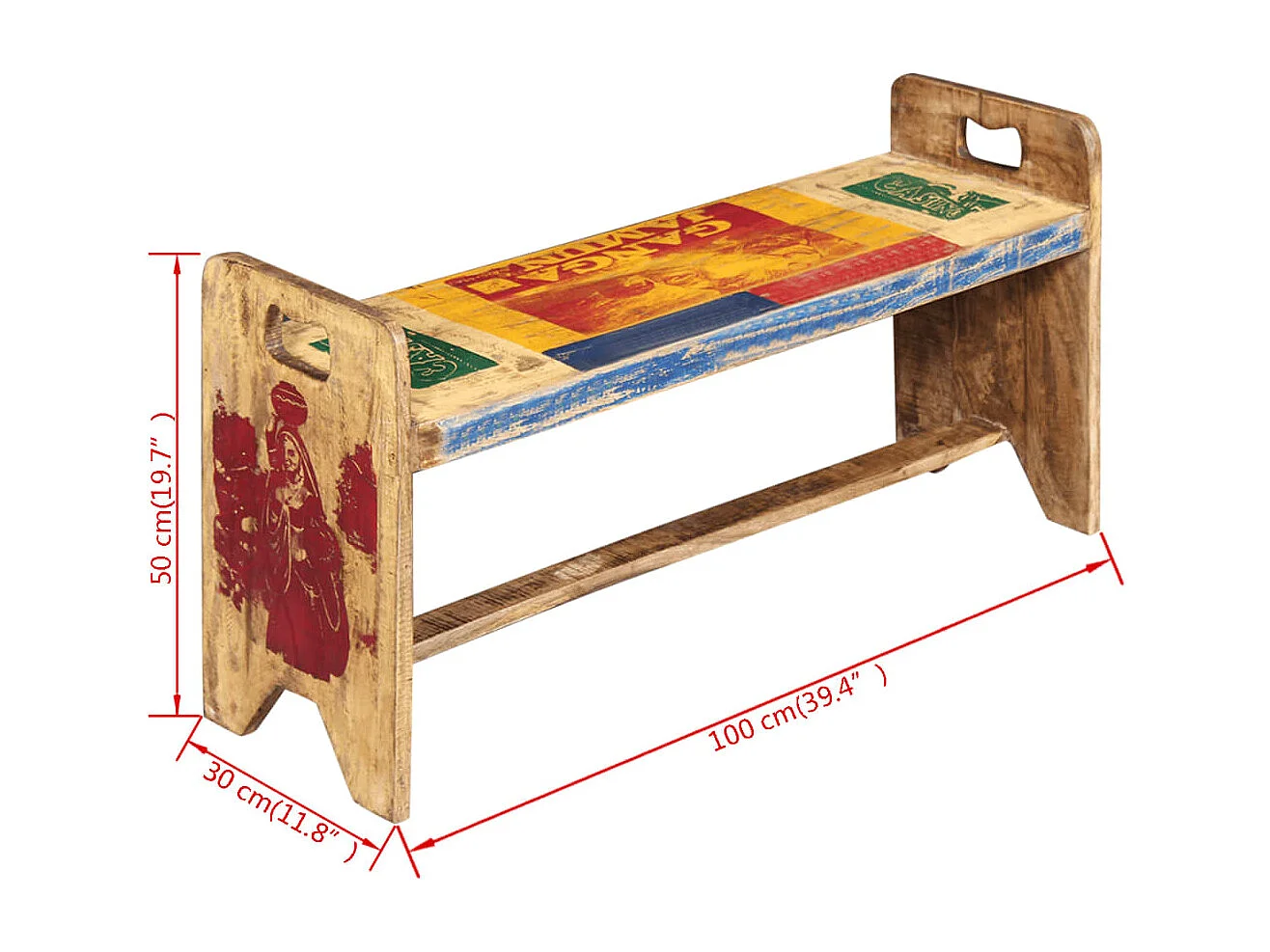 Banc Bois massif recyclé 100 x 30x50