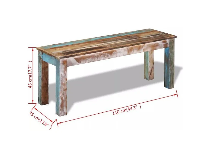 Banc bois massif recyclé multicolore Moust 110cm