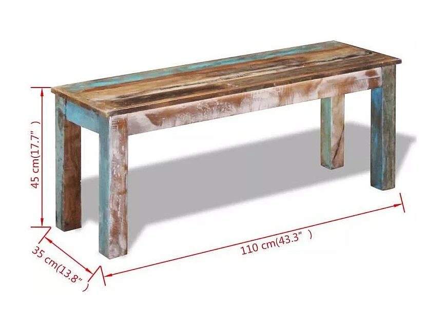 Banc bois massif recyclé multicolore Moust 110cm