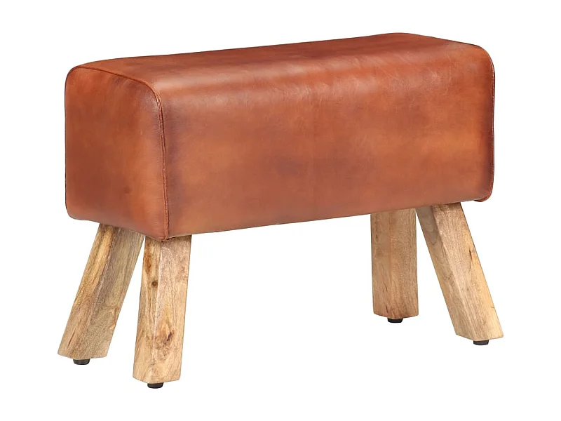 Banc saut de cheval 58cm Marron Cuir véritable et bois manguier