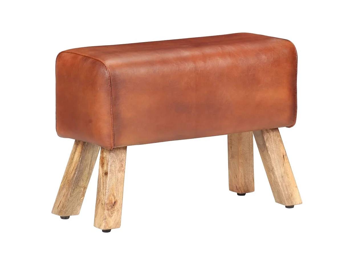 Banc saut de cheval 58cm Marron Cuir véritable et bois manguier