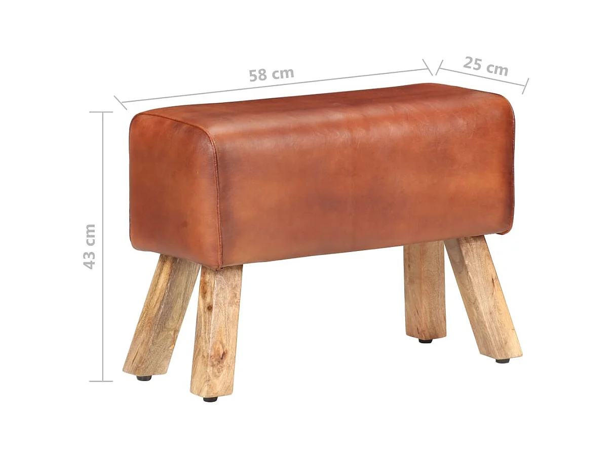 Banc saut de cheval 58cm Marron Cuir véritable et bois manguier