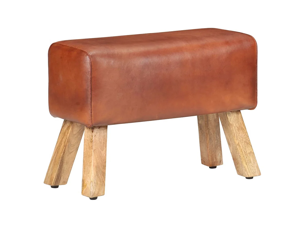 Banc saut de cheval 58cm Marron Cuir véritable et bois manguier