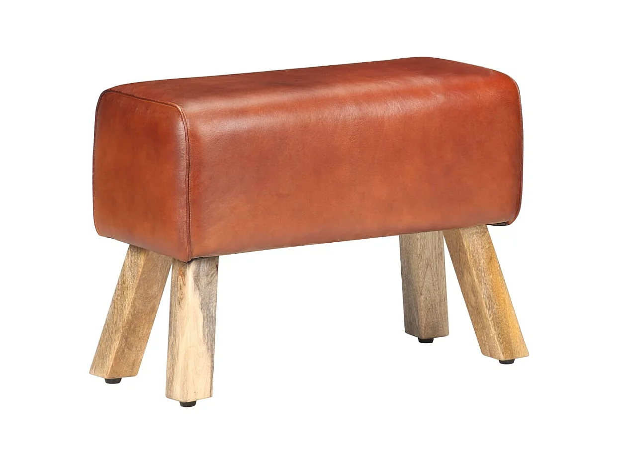 Banc saut de cheval 58cm Marron Cuir véritable et bois manguier