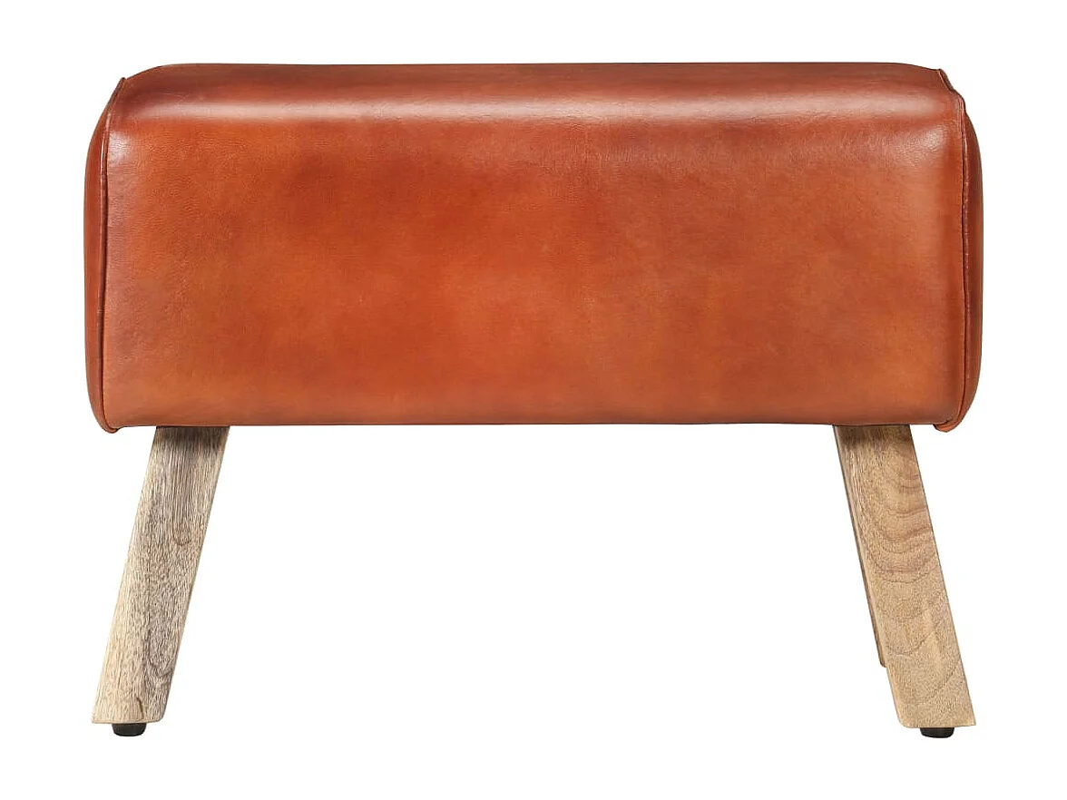 Banc saut de cheval 58cm Marron Cuir véritable et bois manguier