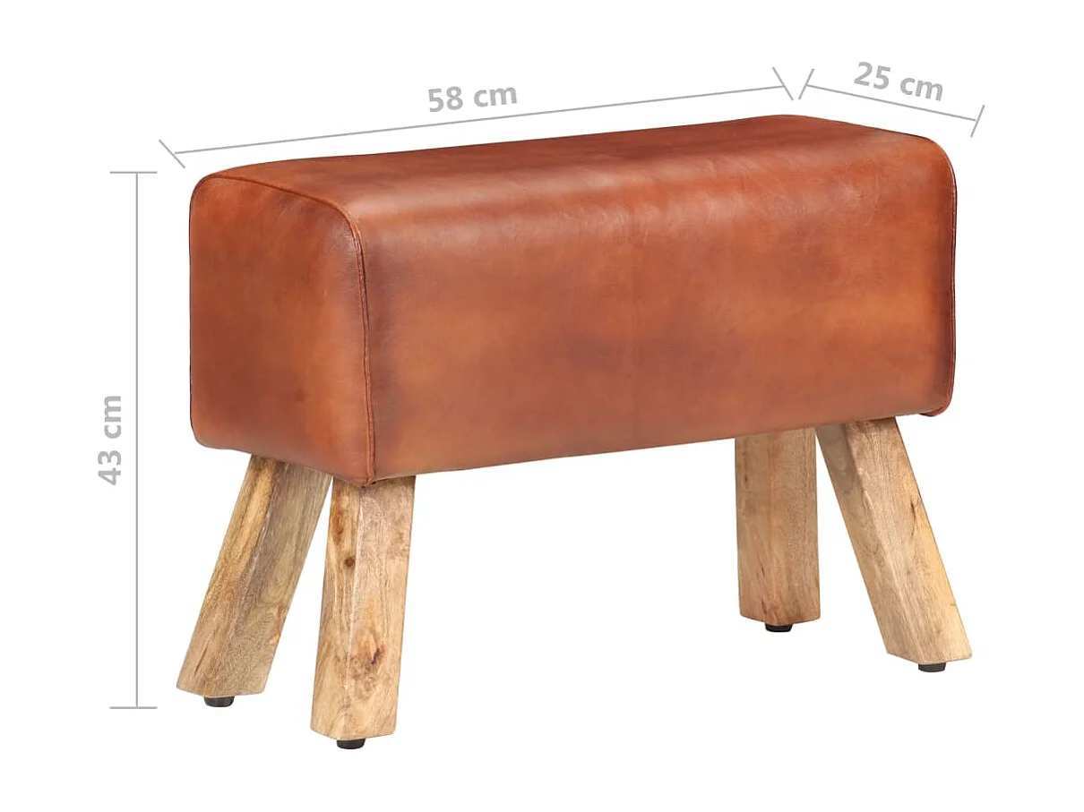 Banc saut de cheval 58cm Marron Cuir véritable et bois manguier