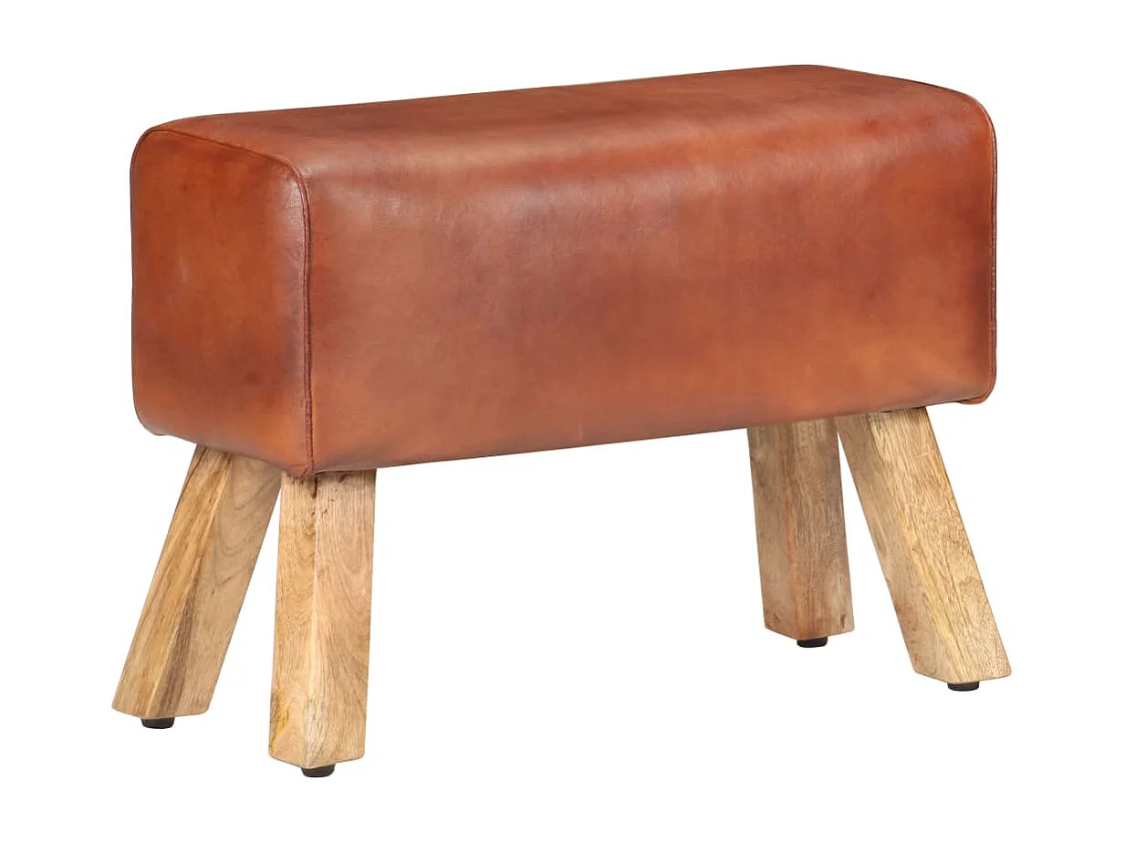 Banc saut de cheval 58cm Marron Cuir véritable et bois manguier