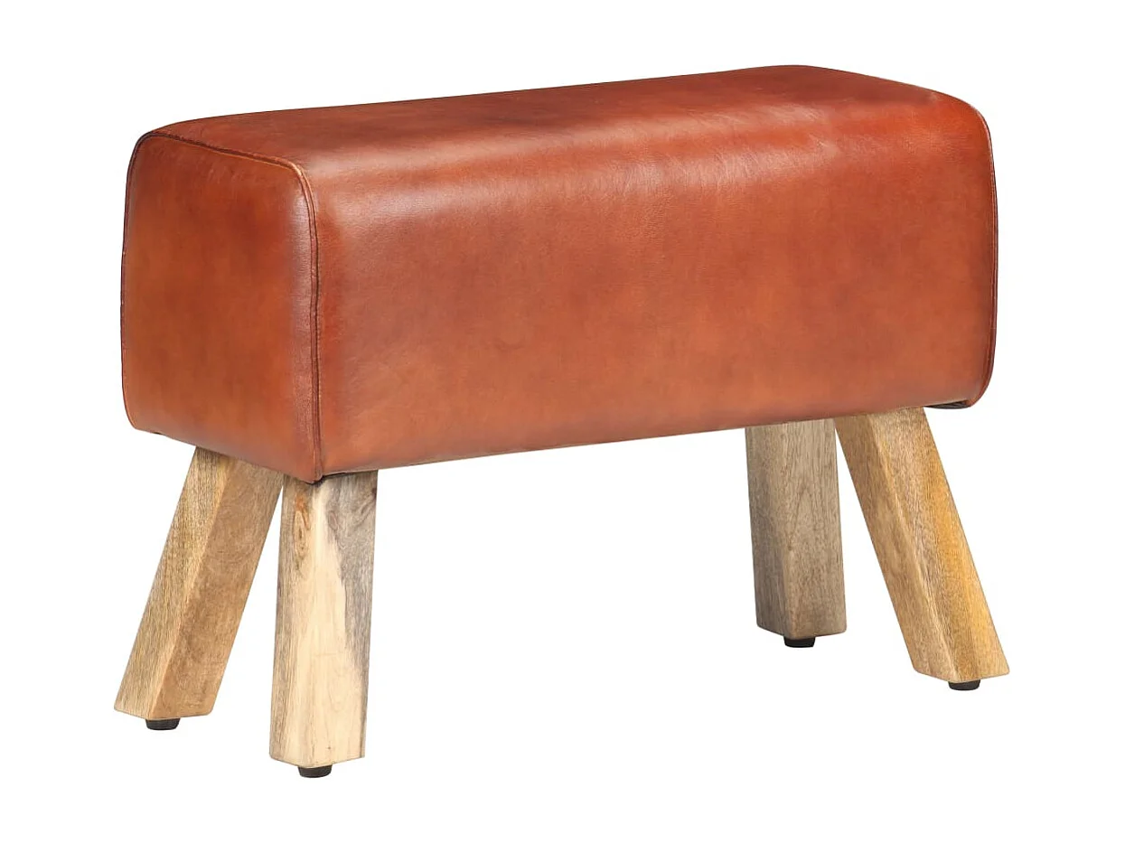 Banc saut de cheval 58cm Marron Cuir véritable et bois manguier