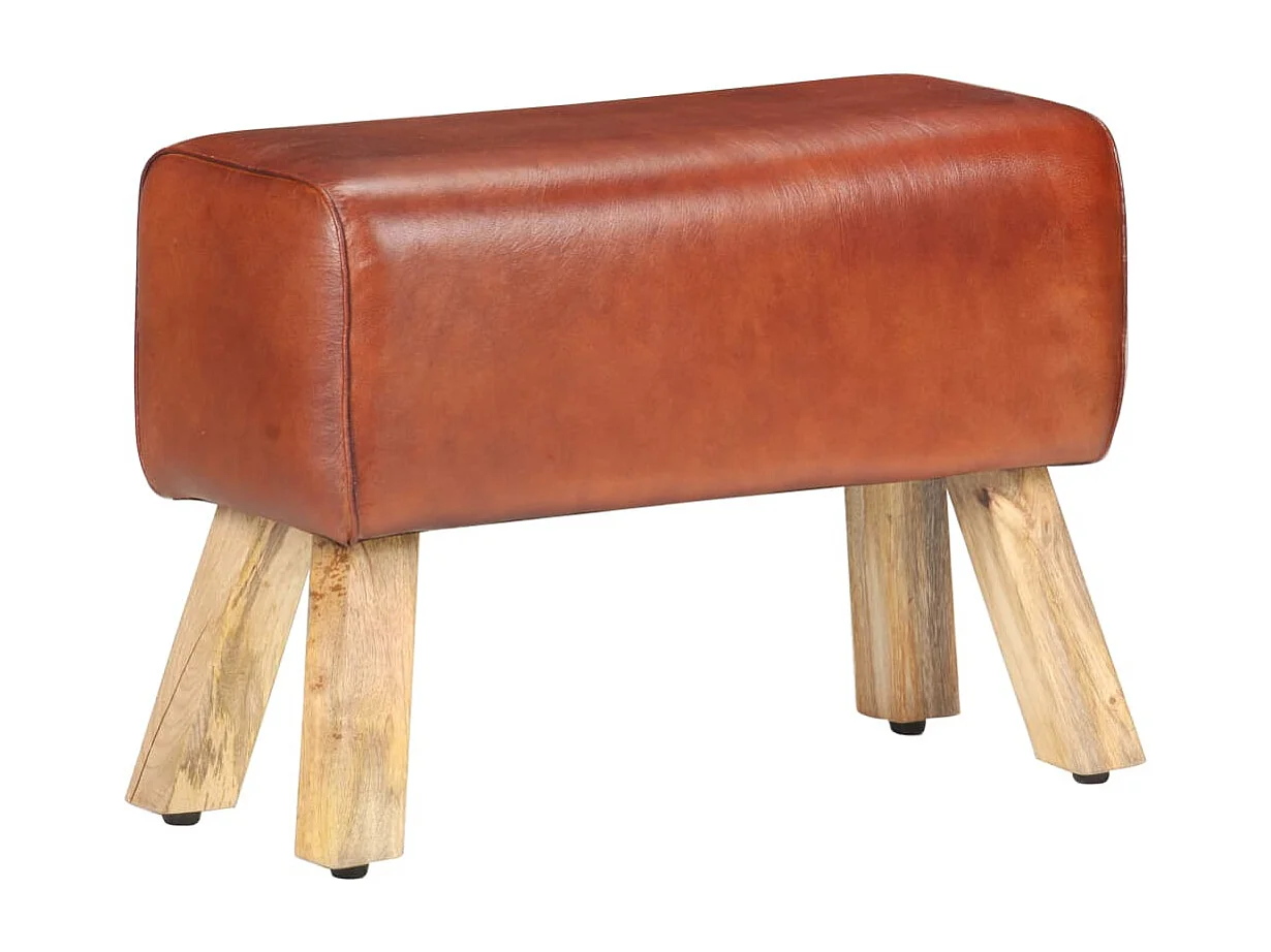 Banc saut de cheval 58cm Marron Cuir véritable et bois manguier