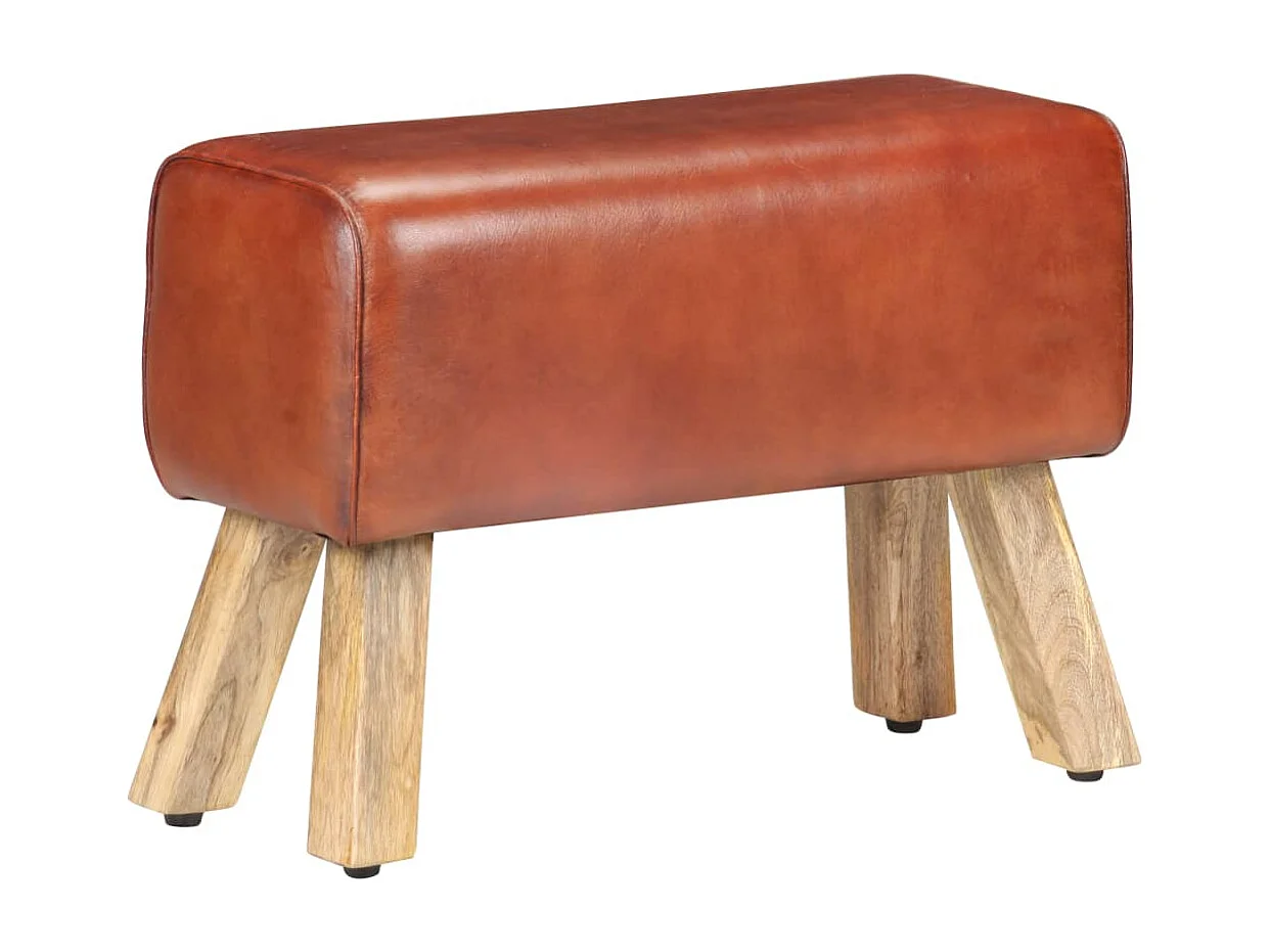 Banc saut de cheval 58cm Marron Cuir véritable et bois manguier