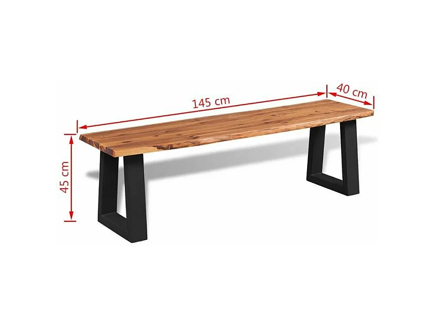 Banc acacia massif clair et pieds métal noir Aqua