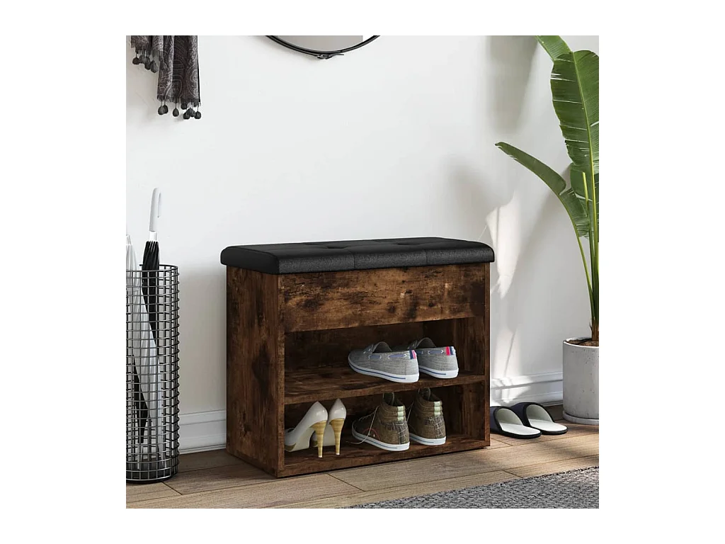 Banc à chaussures chêne fumé 62x32x50 bois d'ingénierie