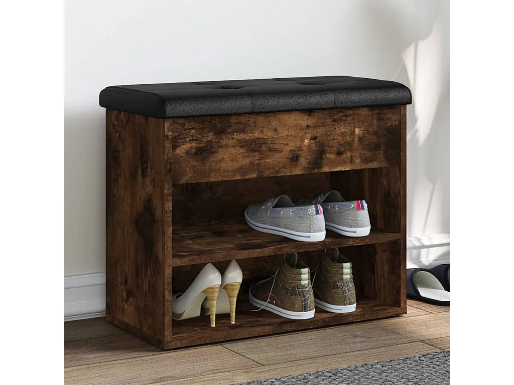 Banc à chaussures chêne fumé 62x32x50 bois d'ingénierie
