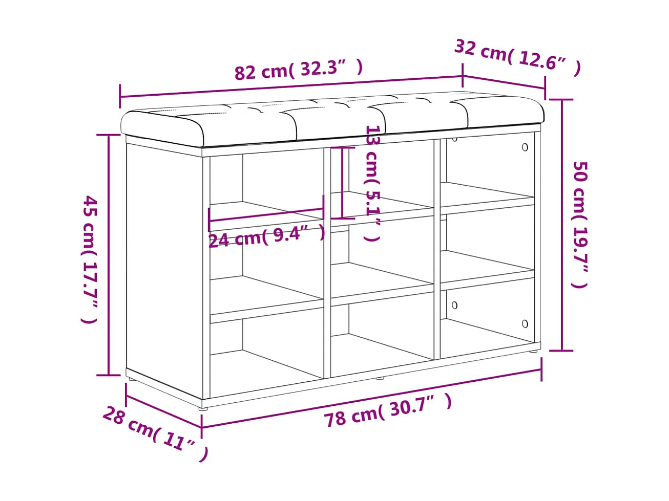 Banc à chaussures chêne fumé 82x32x50 bois d'ingénierie