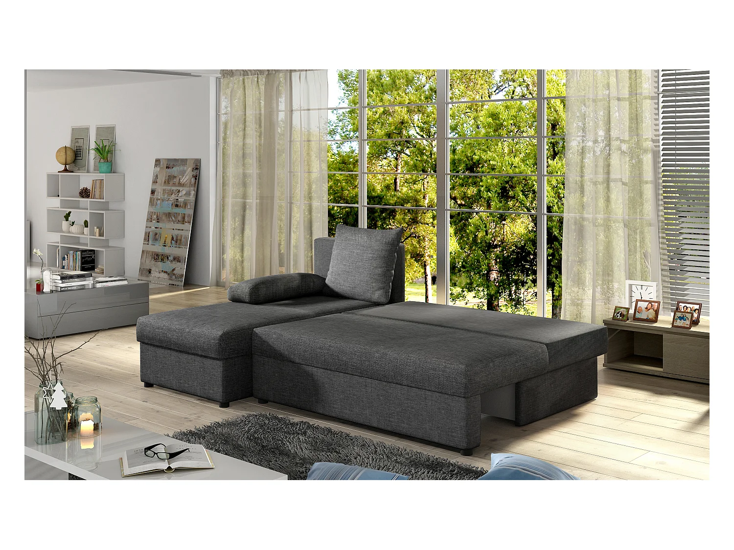 Canapé convertible angle réversible tissu bleu foncé Gary 206cm