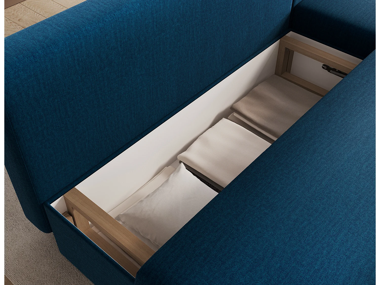 Canapé d’angle réversible convertible GARY en tissu côtelé – 206cm-Bleu foncé