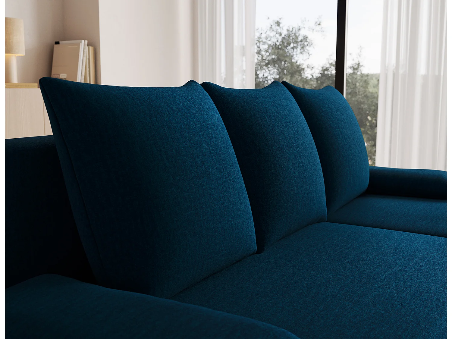 Canapé d’angle réversible convertible GARY en tissu côtelé – 206cm-Bleu foncé