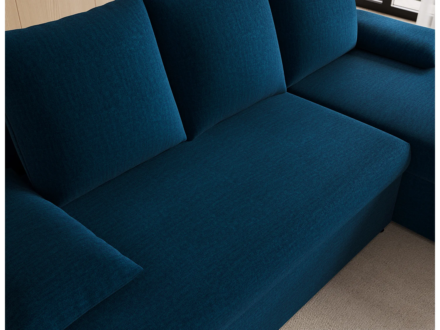 Canapé d’angle réversible convertible GARY en tissu côtelé – 206cm-Bleu foncé