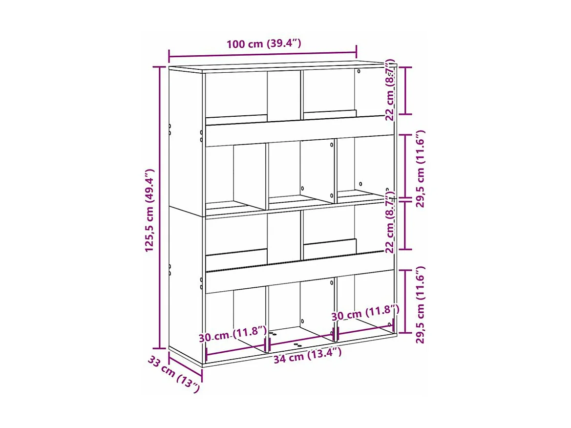 Bibliothèque sonoma gris 100x33x125,5 bois d'ingénierie