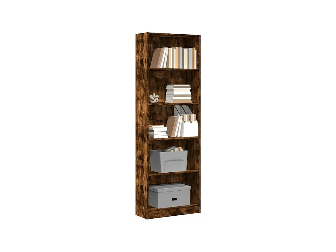 Bibliothèque chêne fumé 60x24x176 bois d'ingénierie