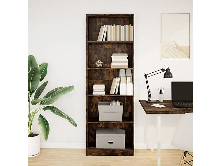 Bibliothèque chêne fumé 60x24x176 bois d'ingénierie