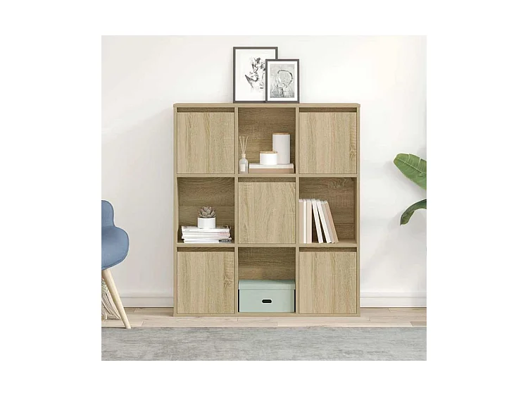 Meuble de rangement Kate 89cm - 4 niches 5 portes-Couleur Chêne clair