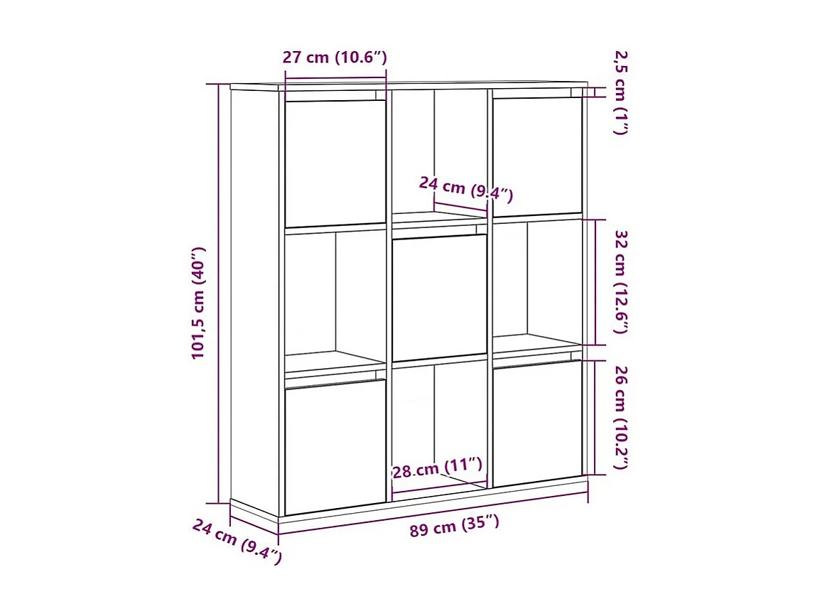 Meuble de rangement Kate 89cm - 4 niches 5 portes-Couleur Chêne clair