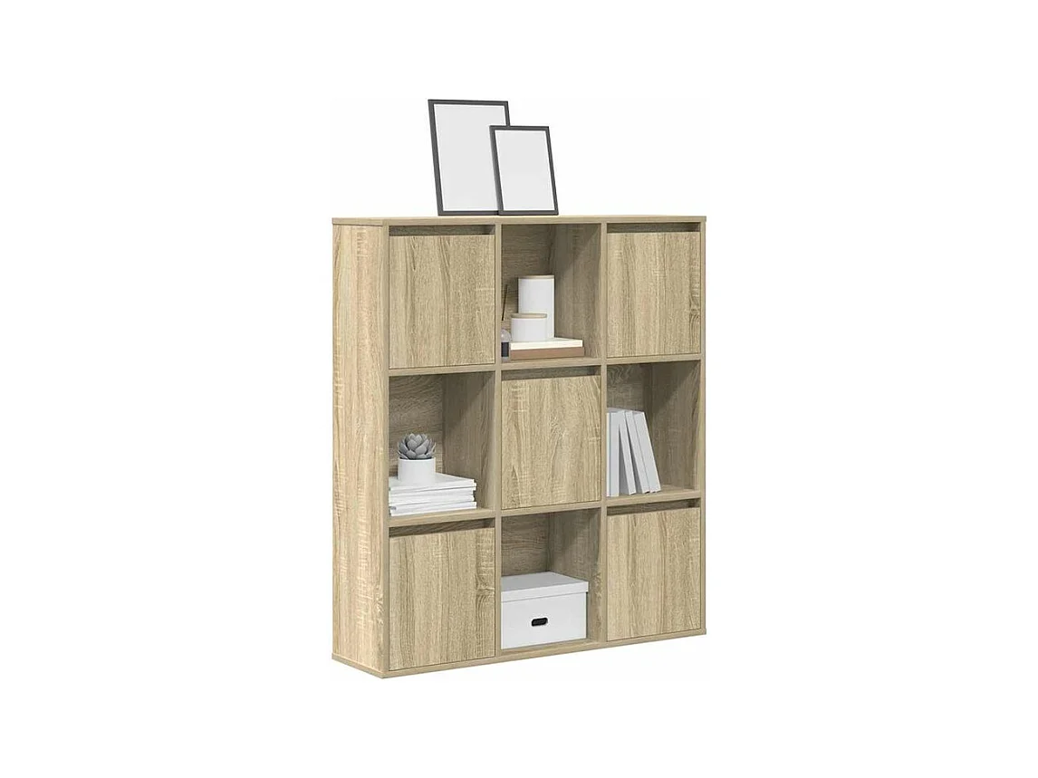 Meuble de rangement Kate 89cm - 4 niches 5 portes-Couleur Chêne clair