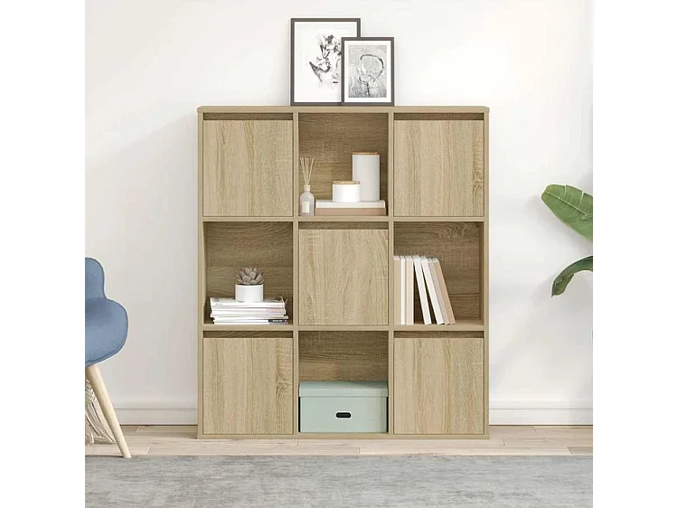 Meuble de rangement Kate 89cm - 4 niches 5 portes-Couleur Chêne clair