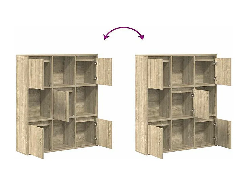 Meuble de rangement Kate 89cm - 4 niches 5 portes-Couleur Chêne clair