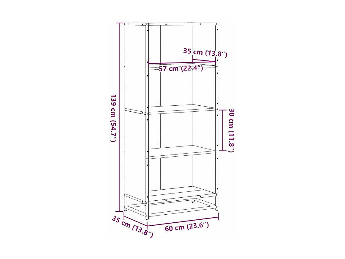 Bibliothèque chêne marron 60x35x139 bois d'ingénierie