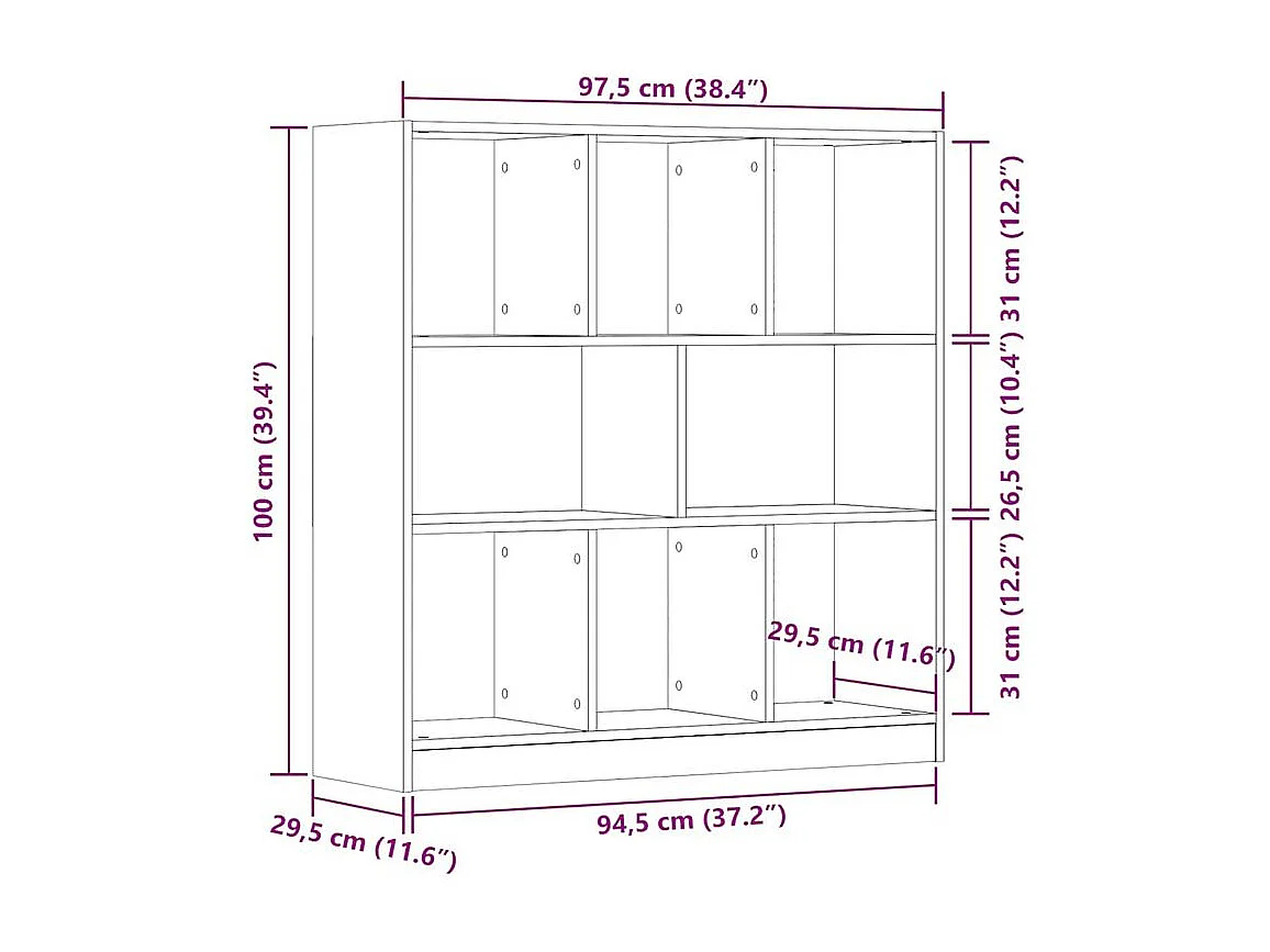 Bibliothèque chêne artisanal 97,5x29,5x100 bois d'ingénierie