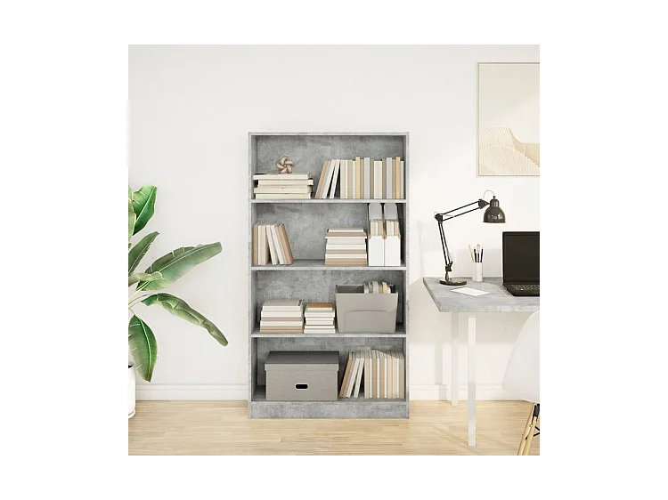 Bibliothèque gris béton 80x24x143 bois d'ingénierie