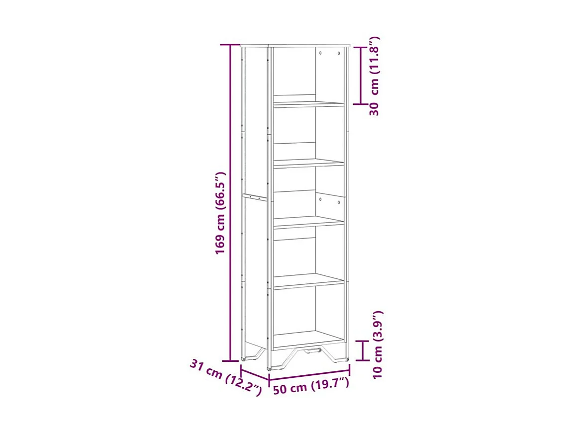 Bibliothèque chêne marron 50x31x169 bois d'ingénierie