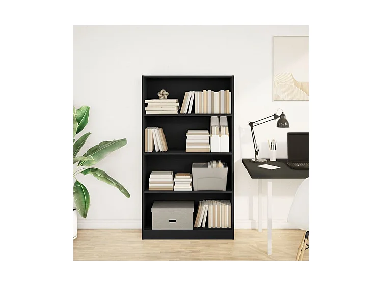 Bibliothèque noir 80x24x143 bois d'ingénierie