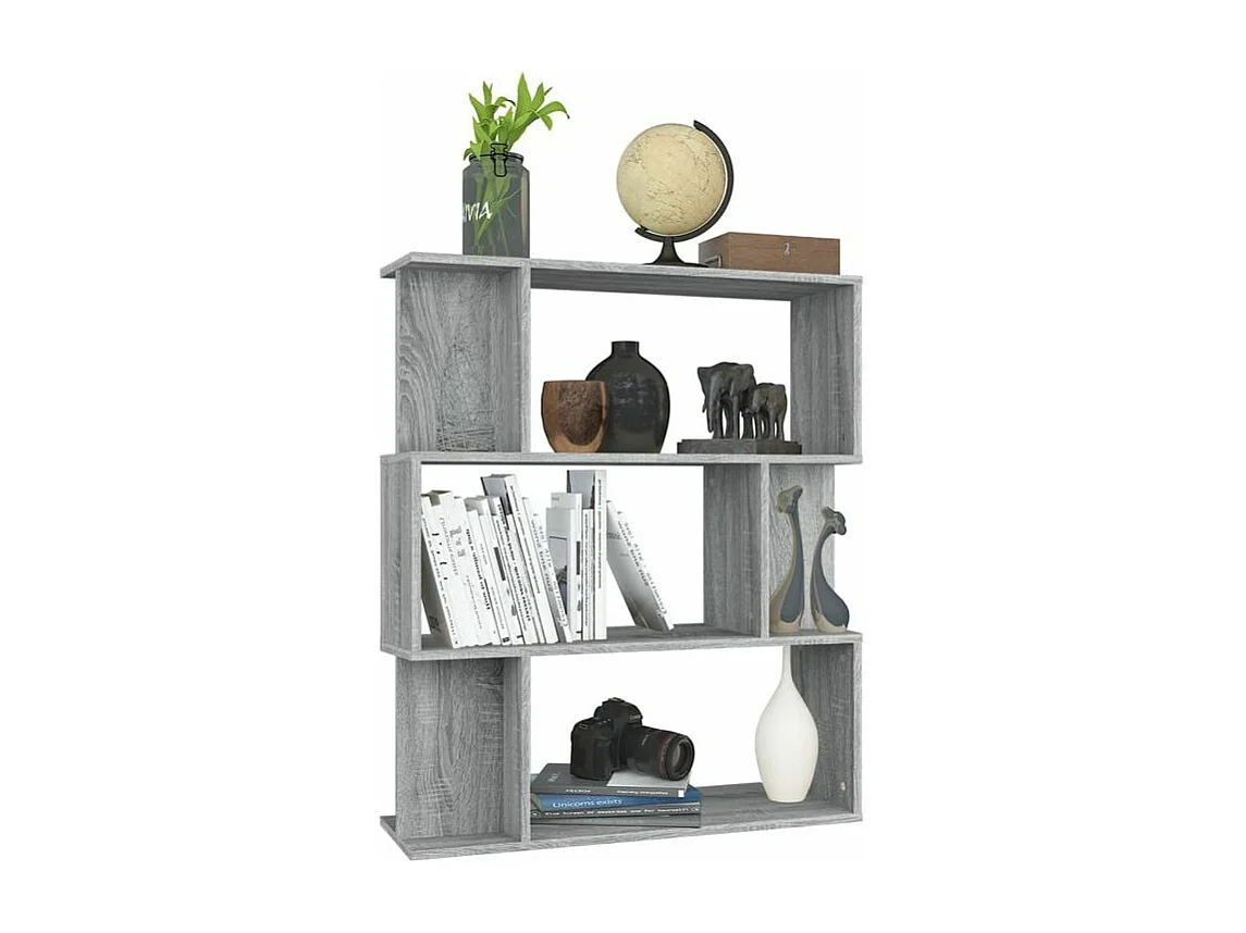 Bibliothèque séparateur en bois Mikola 80cm - Simple et moderne-Couleur Chêne gris