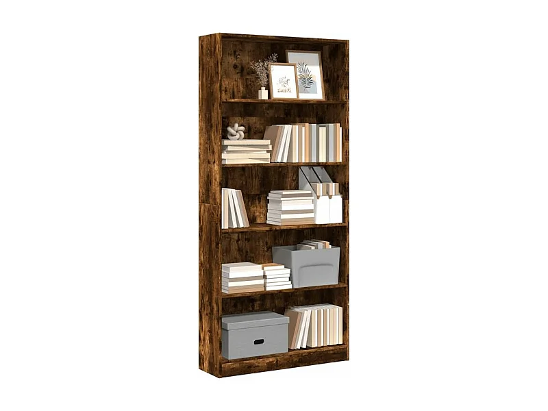 Bibliothèque chêne fumé 80x24x176 bois d'ingénierie