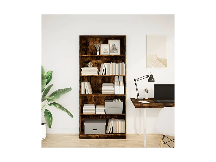 Bibliothèque chêne fumé 80x24x176 bois d'ingénierie