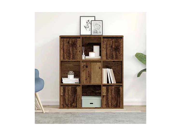 Meuble de rangement Kate 89cm - 4 niches 5 portes-Couleur Marron noisette
