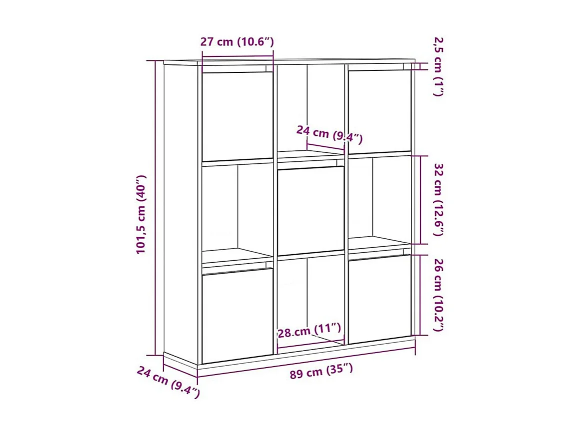 Meuble de rangement Kate 89cm - 4 niches 5 portes-Couleur Marron noisette