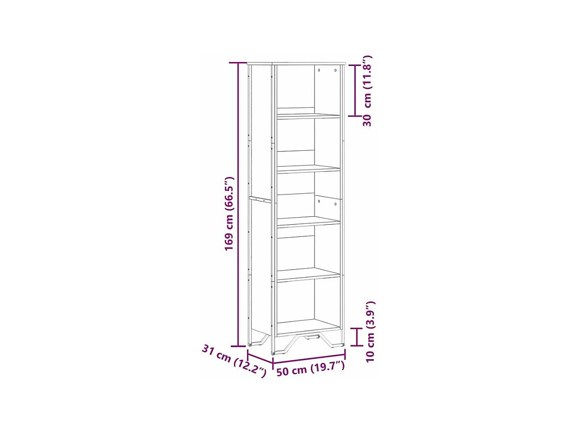 Bibliothèque chêne fumé 50x31x169 bois d'ingénierie
